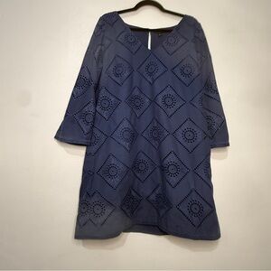 Ann Taylor Factory Blue Eyelet Cotton Dress. Lined. Long-Sleeved. Sz XL.